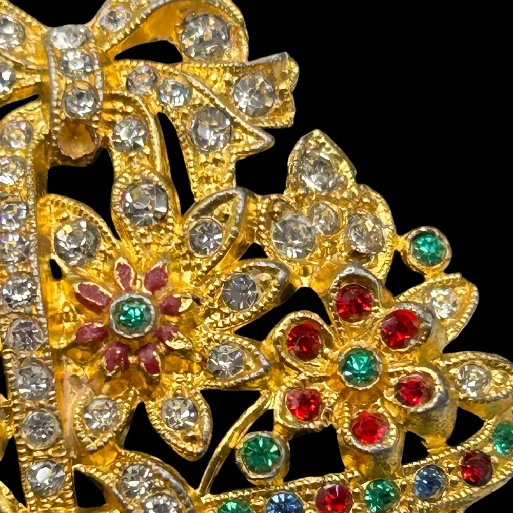 Vintage 1930’s Basket Brooch Multi Color Rhinestones